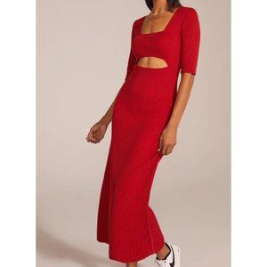 FAVORITE DAUGHTER The Crush Cutout Ribbed Knit Sweater Dress Cherry Red Size XL